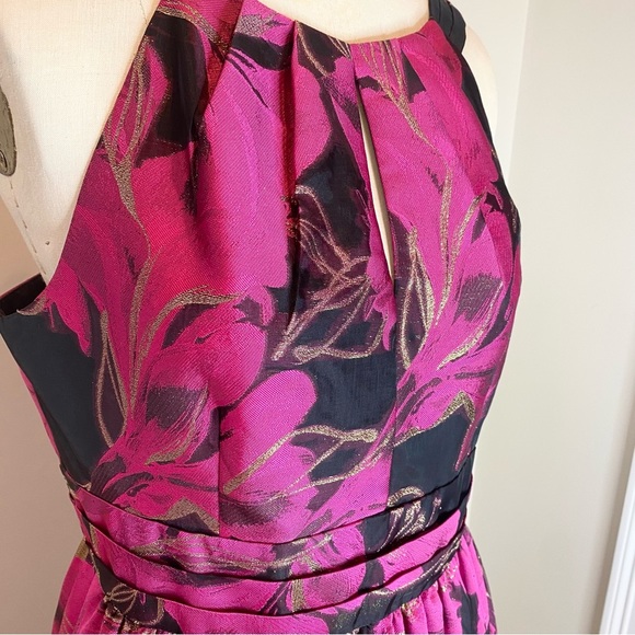 Calvin Klein Sleeveless Halter Ballgown Hibiscus Pink Floral Size 10 - Picture 3 of 12